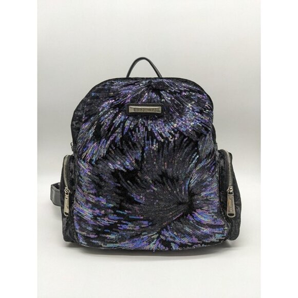 STEVE MADDEN Bfallon sequin velvet and faux-leather medium backpack - BLACK - Picture 1 of 11